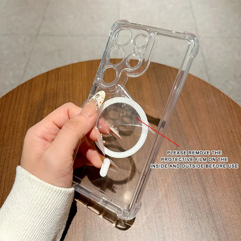For Magsafe Magnetic Shockproof Case for Samsung Galaxy S26 S25 S24 S23 S21 FE S22 Note 20 Ultra 10 Plus Transparent Back Cover