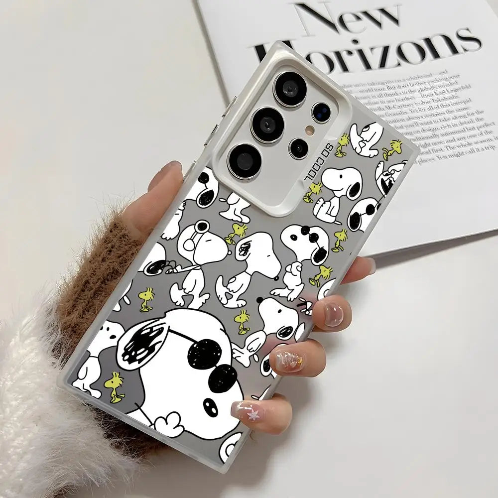 Cute Cartoon S-Snoopys Phone Case For Samsung Galaxy S25 Edge S24 S23 S22 S21 S20 Ultra Silicone Colorful Silver Phone Case