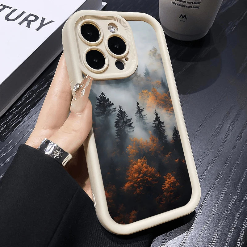 Forest In The Mist Scenery Pattern Phone Case For Samsung Galaxy S25 S24 S23 S22 S21 Ultra Plus S20 FE A15 A35 A54 A55 Cover