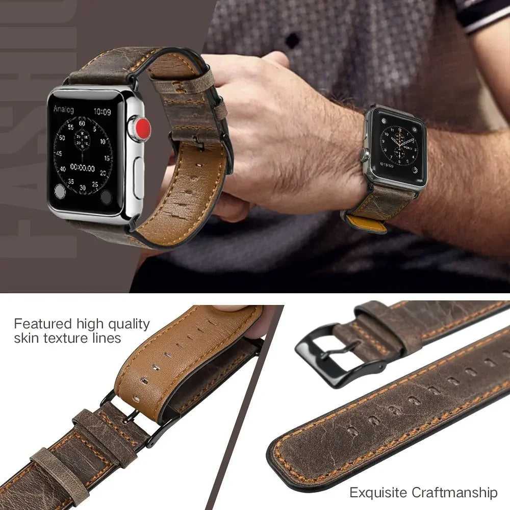 Leather Strap for Apple watch band 45mm /41mm 40mm 44mm 42mm 38 belt Retro bracelet iWatch series 5 4 3 SE 6 7 8 9 ultra 2 49mm