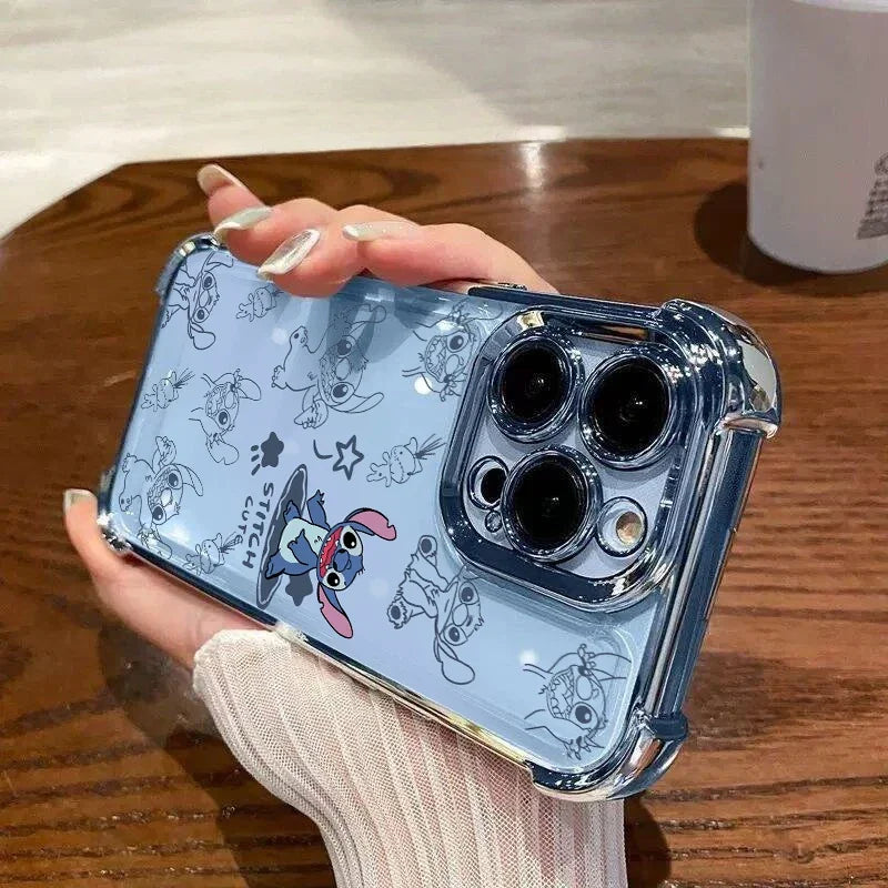 Cartoon Stitch Phone Case For IPhone 17 16 15 14 13 12 Pro Max Plus 16E Fashion Clear Shockproof Plating Cover