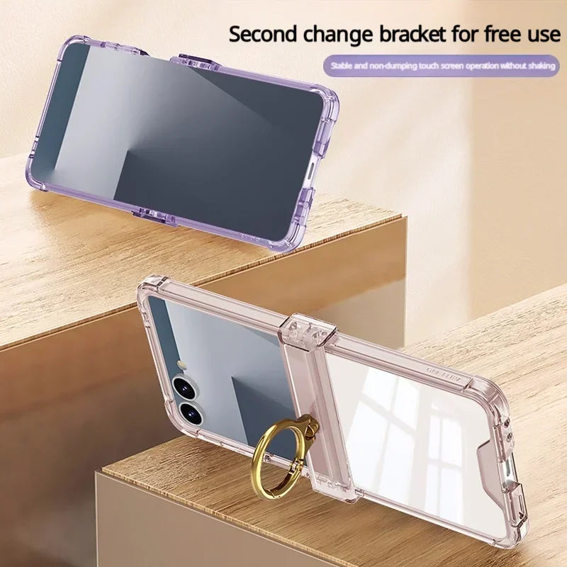 Luxury Ring Holder Airbag Hinge Protection Phone Case For Samsung Galaxy Z Flip 8 6 5 Z Flip7 FE Flip8 Antifall Shockproof Cover