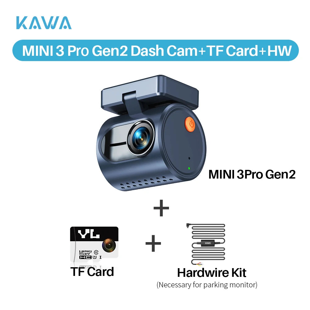 Dash cam KAWA MINI3 Pro Gen2 Car Dvr 2K Auto Video Recorder Upgrade Car Camera,WiFi&APP/Voice Control,Night Vision Tiny Dashcam