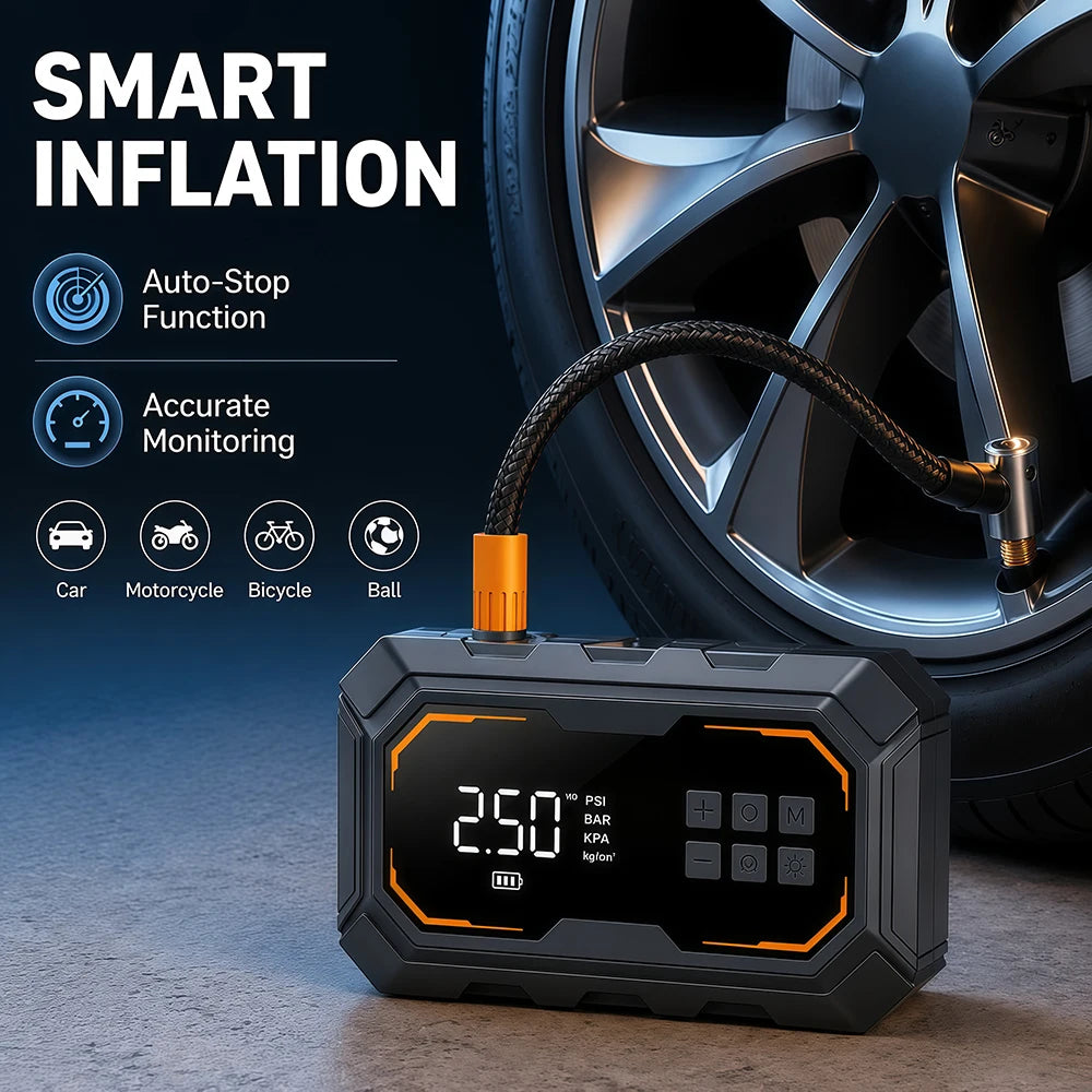 Vyvylabs Car Jump Starter with Air Compressor 150PSI Tire Inflator 4In 1 Emergency Battery Starter Power Bank LED Flashlight 12V