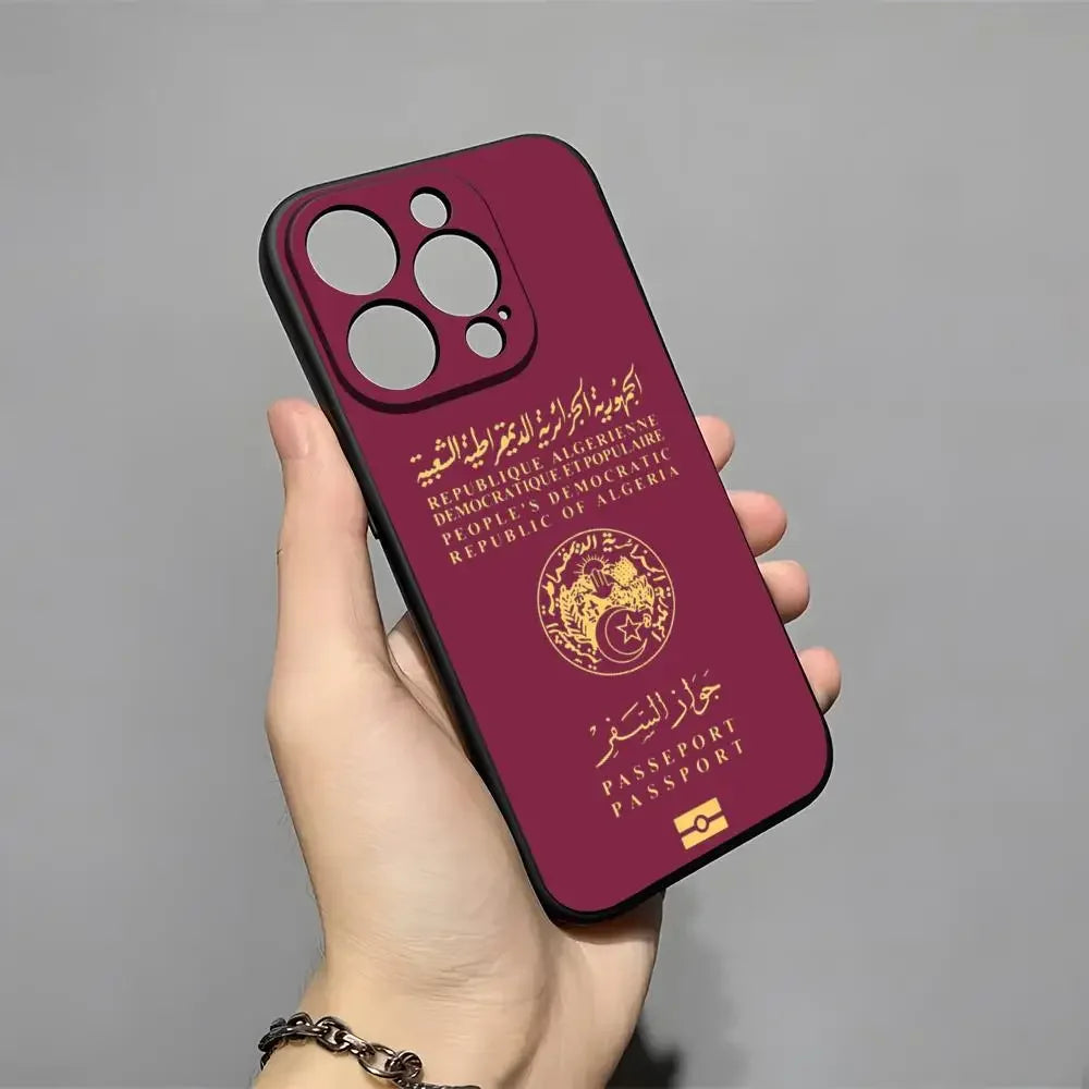 Algeria Map Flag Passport Phone Case For iPhone 17 16 15 11 12 14 13 Pro Max Mini XS XR 7 Plus 17E Air Shockproof Silicone Cover