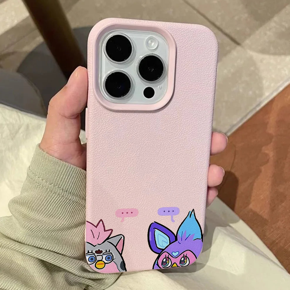Cartoon Furbys Lichee leather pattern Phone Case For iPhone 17 16e 16 15 14 13 12 11 Air Pro Max Plus X XR XSMax Shockproof