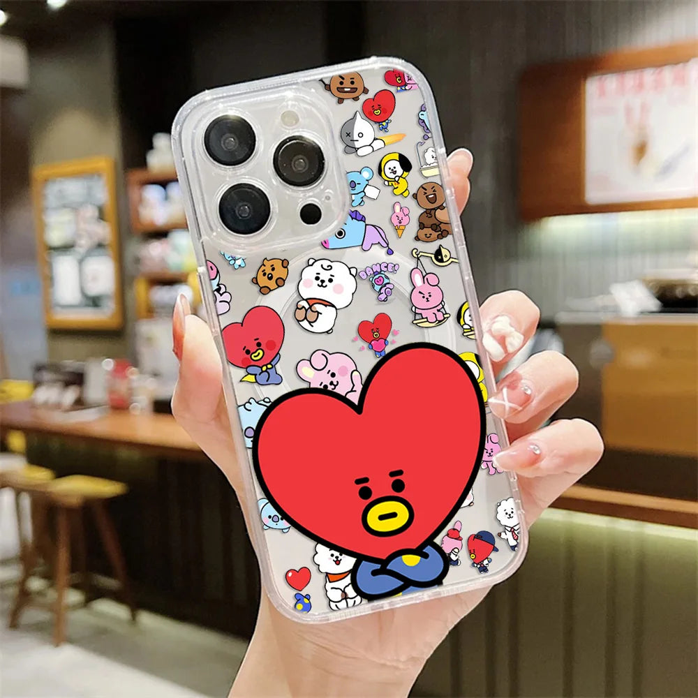 NEW Cartoon  B-BTS Magnetic Phone Case for iPhone 17 16 15 14 13 12 11 8 7 Air Plus Pro Max X XR XSMax Soft Clear Tpu Cover