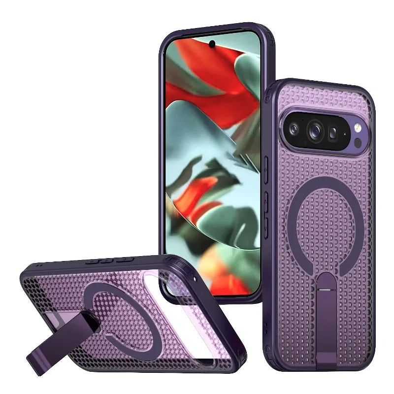 For Google Pixel 10 9 Pro XL 10A 9A Transparent particle heat dissipation PC board bracket magnetic phone case protective cover