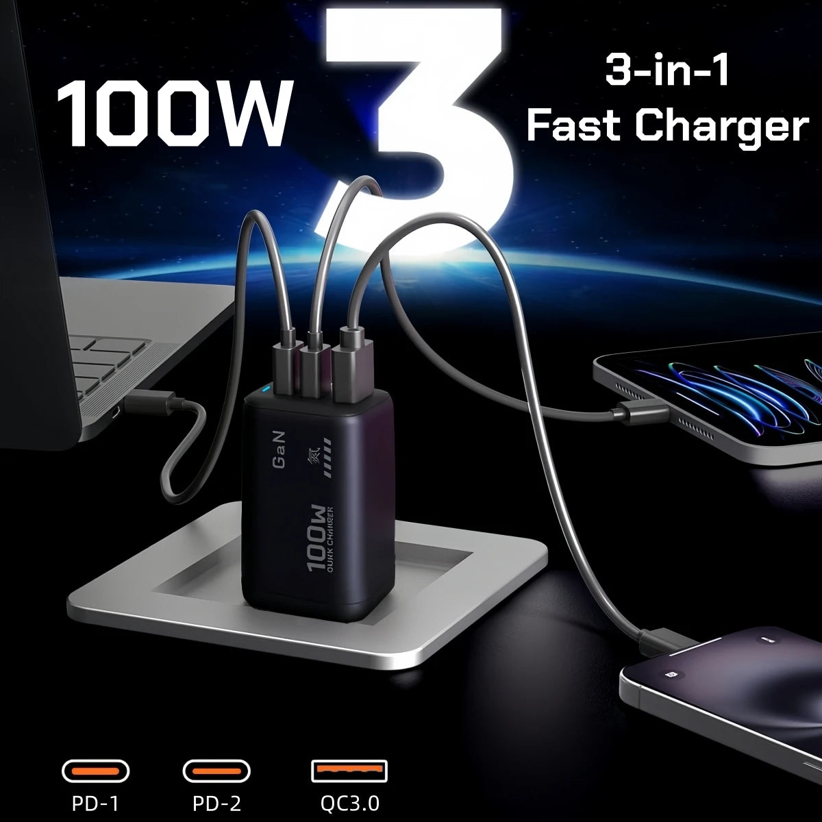 100W GaN PD Type C Charger USB QC 3.0 For Laptop Ipad PPS Fast Charge EU UK For Samsung Xiaomi iPhone 15 16 Pro Max Mobile Phone