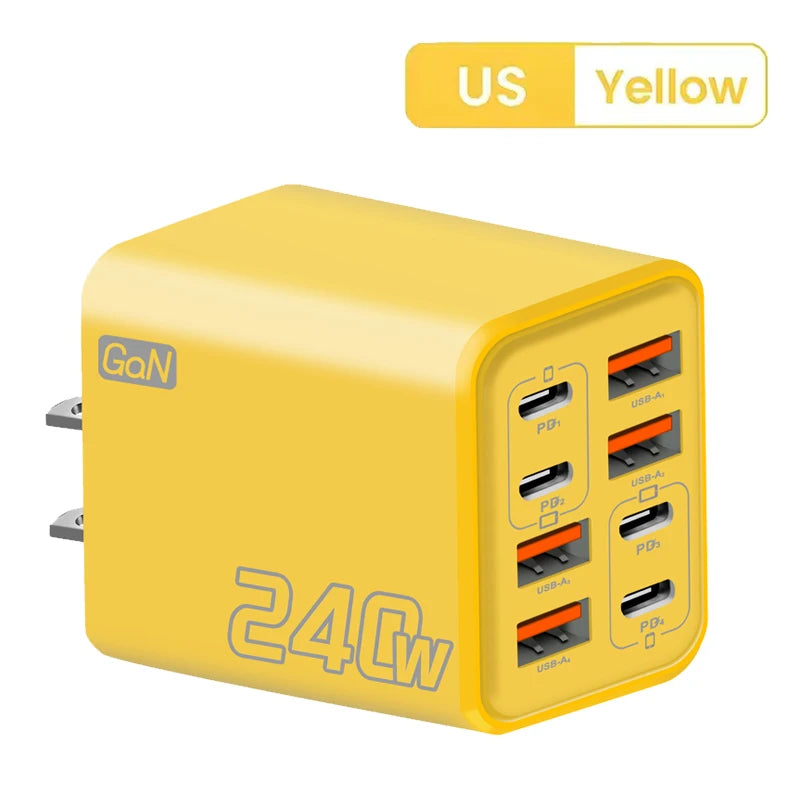 240W GaN USB C Charger 8 in 1 Fast Charging Phone Charger Power Adapter For iPhone Samsung Xiaomi Type C EU/US Plug Wall Charger