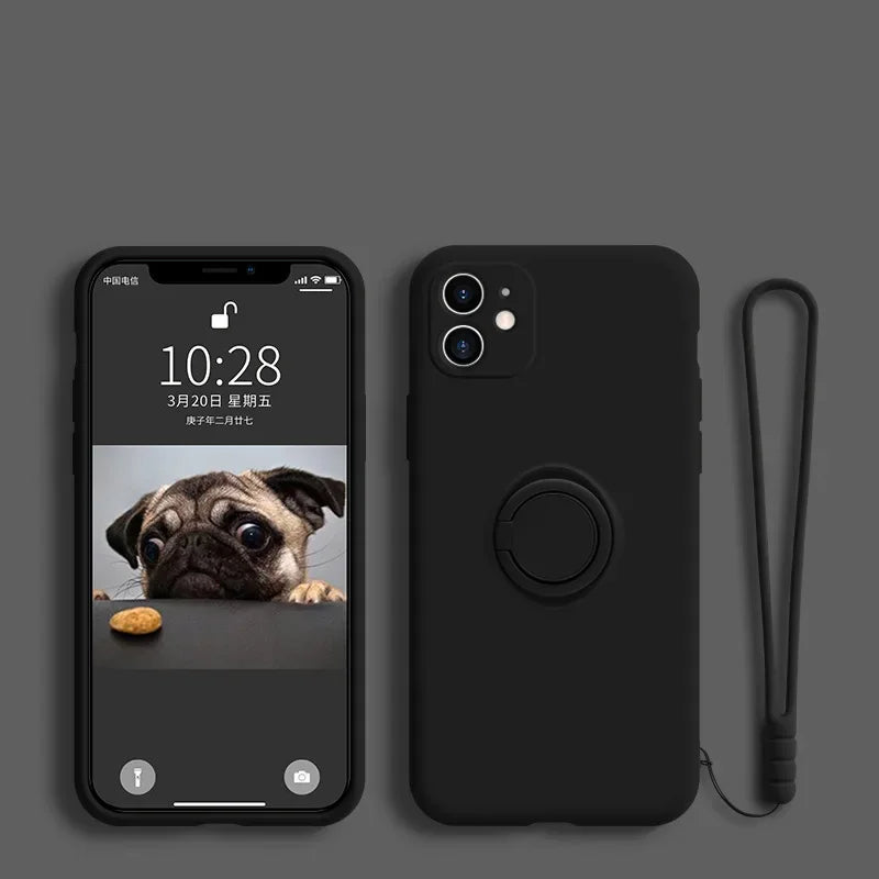 Liquid Silicone Ring Phone Holder Case For Samsung Galaxy S24 S23 Ultra S22 S21 FE S20 Plus Note 20 S25 Cover With Wrist Strap