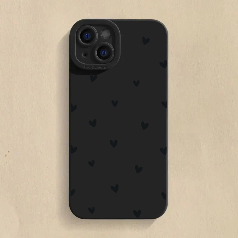 Black Love Heart Phone Case For iPhone 17 16 14 15 13 12 11 Pro Max X XR XS 7 8 15 16 Plus SE Shockproof Silicone Soft Cover