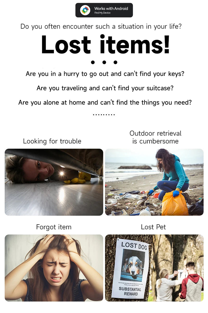 Tracker for Android Smart Locator Work with Google Find My Device Bag Key Pet Elderly Finder Tracking