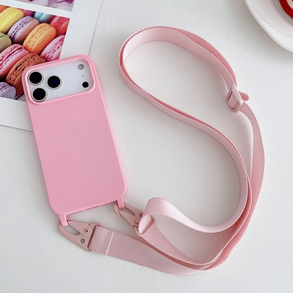 Crossbody Necklace Strap Lanyard Matte Silicone Case For iPhone 17 16 15 14 Pro Max 11 12 13 XR X XS 8 Plus SE Shockproof Cover