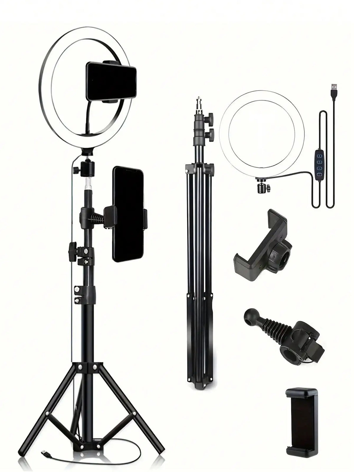 10 inch selfie ring light with tripod stand, LED fill light with tripod stand and flexible phone stand, adjustable brightness