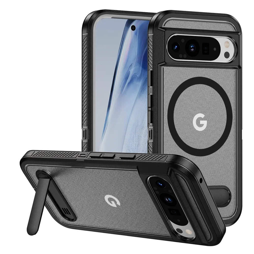 Wireless Charging Folding Stand Magnetic Armour Phone Case For Google Pixel 9 8 10 Pro XL Shockproof Protective Military Cover