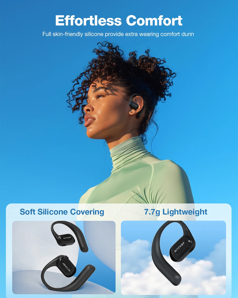 BlitzWolf BW-BTS10 OWS bluetooth Earbuds Bone Conduction Earphone with Mic Game Low Latency IPX8 Waterproof Open Ear Earhooks