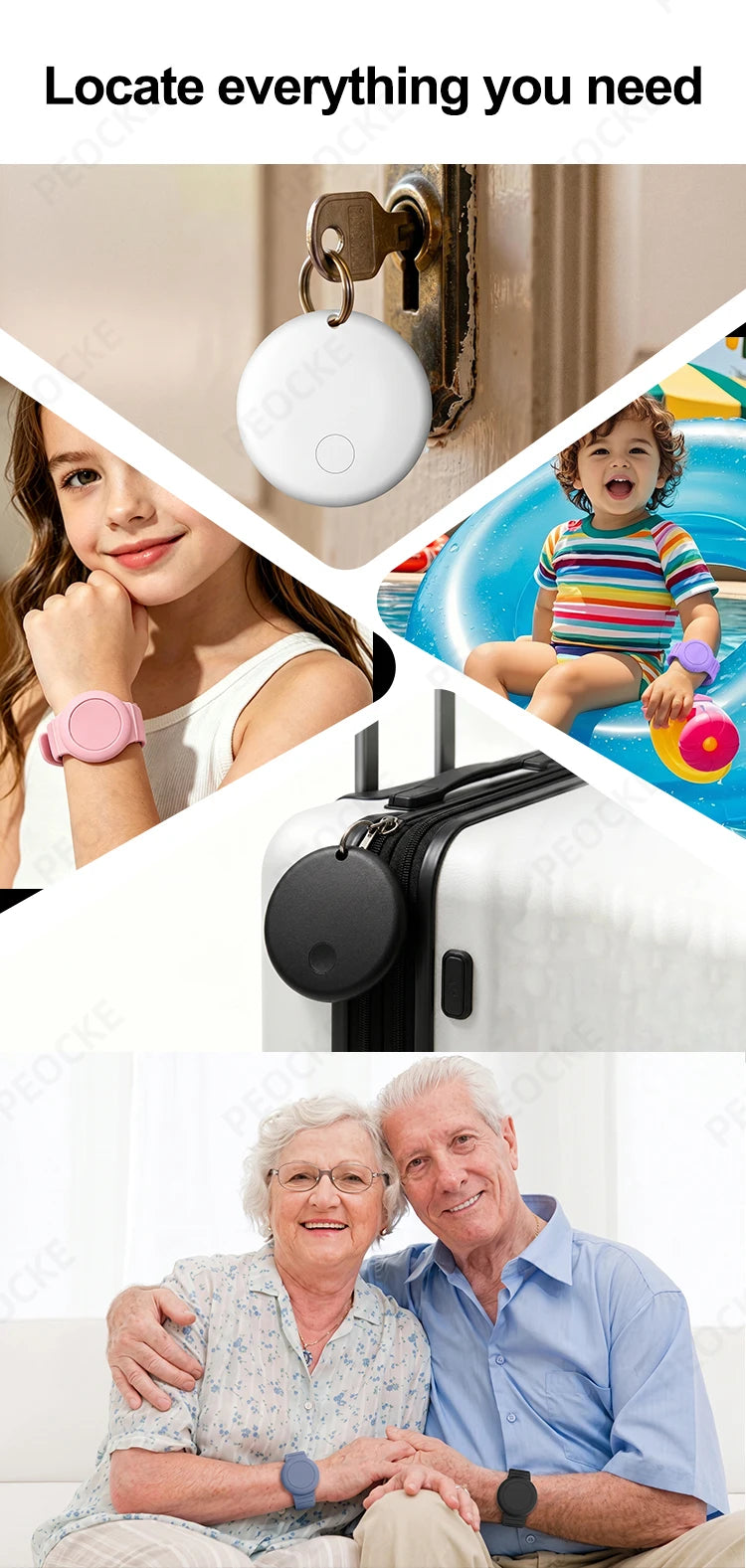 Smart Location Tag With Adjustable Silicone Wristband Works with Android Google Find Hub Anti-Lost GPS Tracker Bluetooth Locator