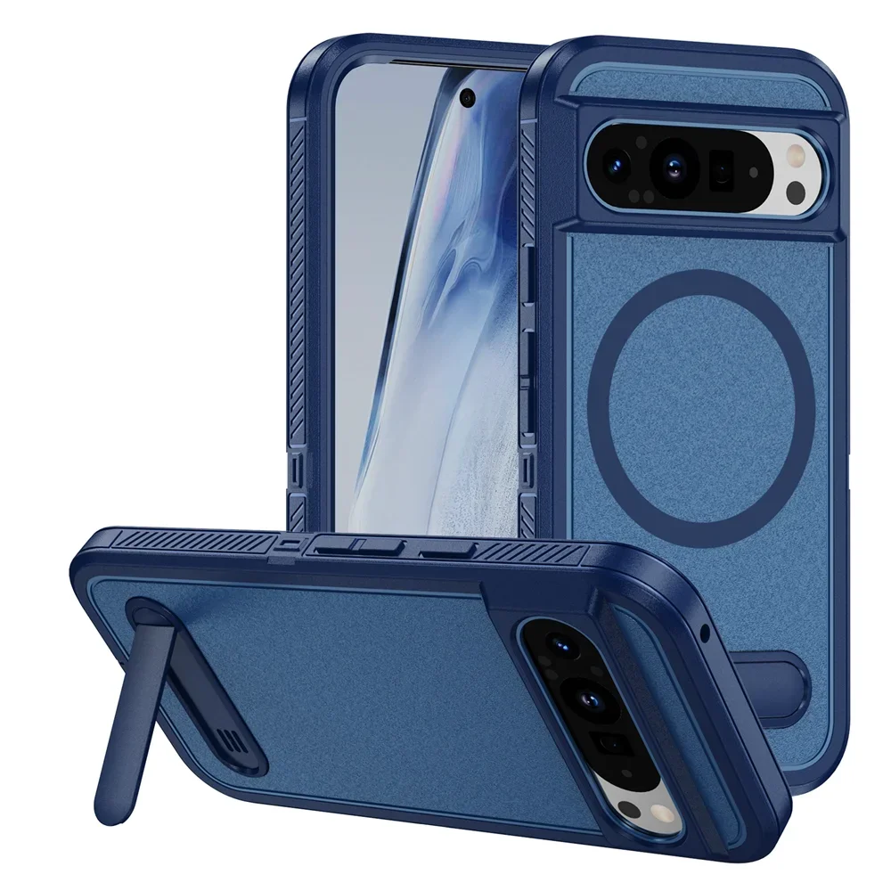 Wireless Charging Folding Stand Magnetic Armour Phone Case For Google Pixel 9 8 10 Pro XL Shockproof Protective Military Cover