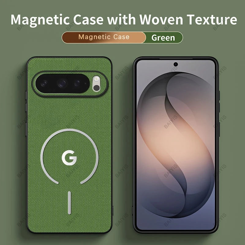 Busiens Woven Fabric Texture Wireless Charging Phone Case for Google Pixel 11 Pro 10 9 Pro XL 10A 9A for MagSafe Anti-drop Cover