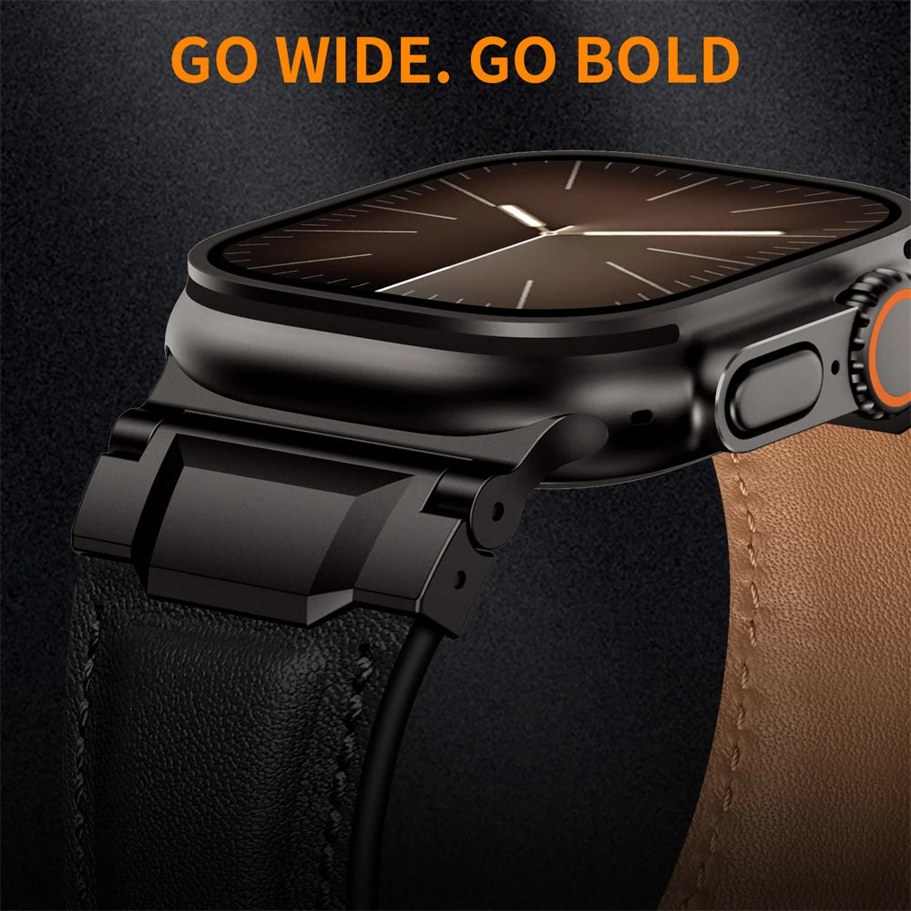 Genuine Leather bands For Apple watch ultra 3 2 49mm 44mm 45mm 46mm NEW Mecha Design bracelet iWatch series 11 10 9 8 7 6 5 SE