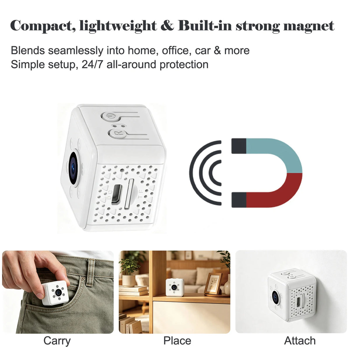 Next-Gen Mini Wireless Security Camera Portable Smart Indoor Nanny Cam with Motion Alerts