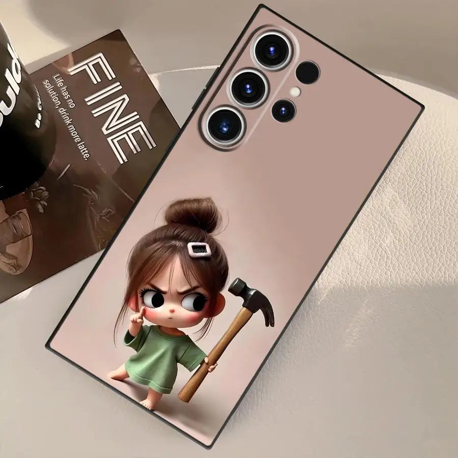 Cartoon Girl Pattern Case for Samsung Galaxy S26 S10 S9 S20 Note 20 Ultra 8 9 10 S21 FE S23 S24 Plus S25 Ultra Funda Phone Cover