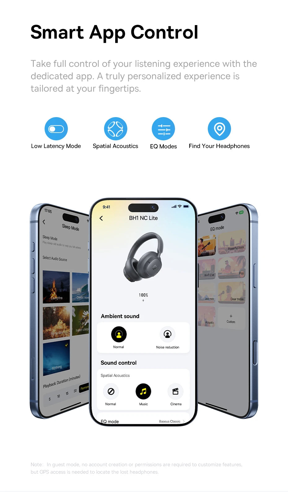 Baseus Bass BH1 NC Lite ANC Wireless Headphones 95% Noise Cancelling Headsets Headphone Bluetooth 6.0 80H Over Ear Earphones