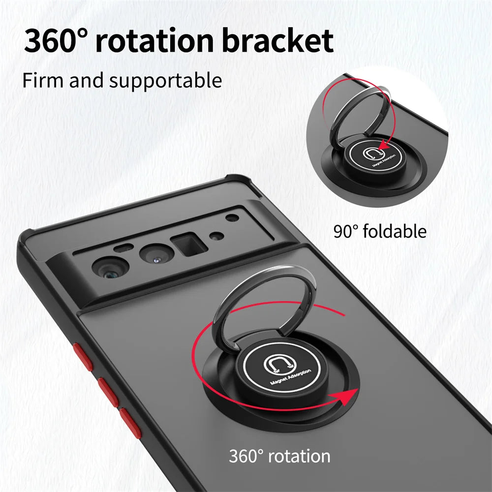 For Google Pixel 6 Pro Matte Phone Case For Google Pixel 6 7 8 9 Pro 8A Luxury Metal Ring Holder Cover ﻿