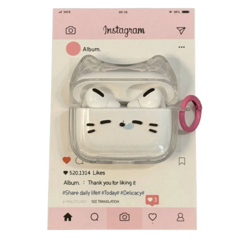 Dustproof Anti-Fall Sleepy Cat Earphone Case with Keyring Earbuds Cover Anti-scratch Shockproof for Airpods 4 3 2 1/ Pro/Pro2