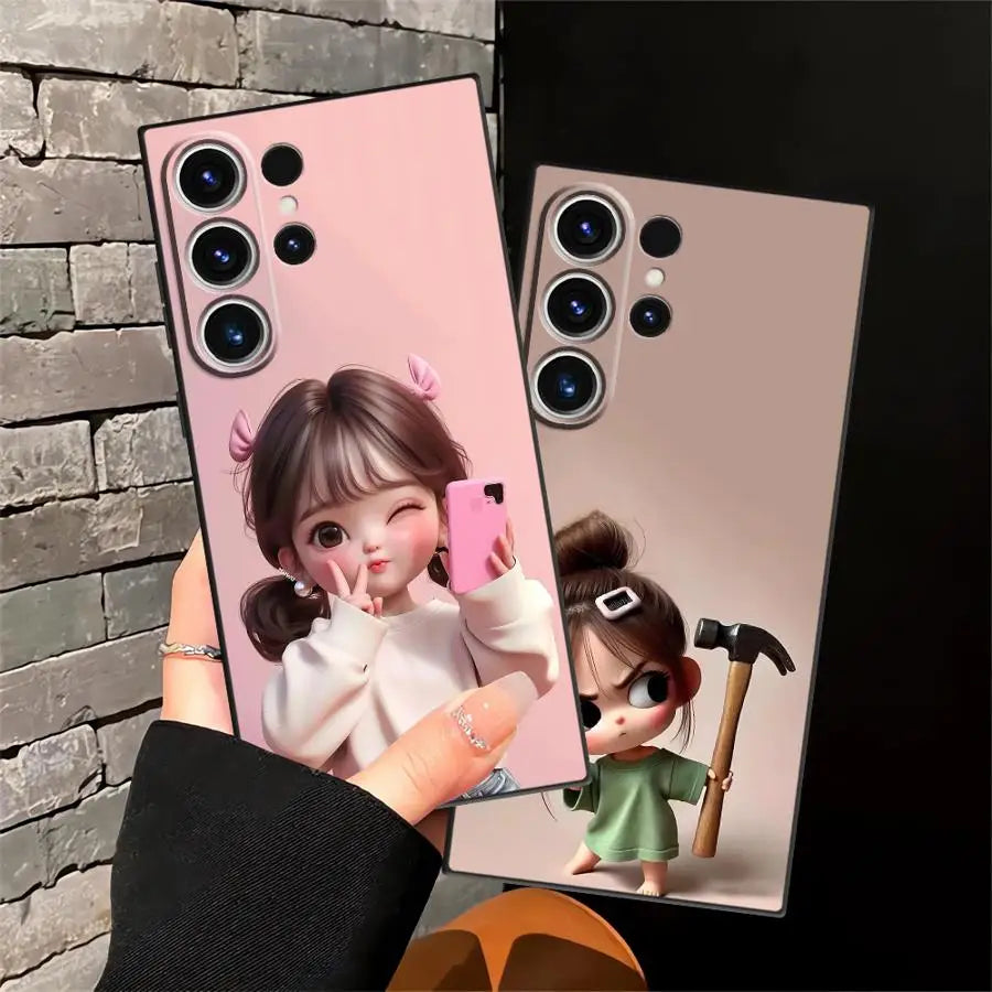 Cartoon Girl Pattern Case for Samsung Galaxy S26 S10 S9 S20 Note 20 Ultra 8 9 10 S21 FE S23 S24 Plus S25 Ultra Funda Phone Cover