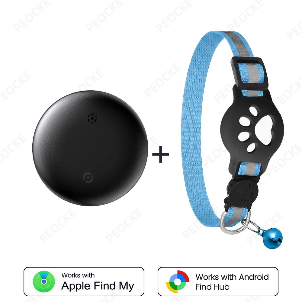 Dual System Pet Smart Tracker Tag With Cat Collar Android/iOS Anti-Lost GPS Tracker Works With Apple Find My /Google Find Hub