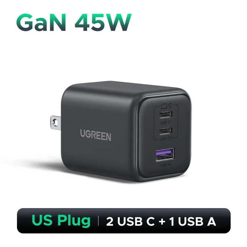 UGREEN 45W/30W/25W/20W GaN Charger PD3.0 PPS QC3.0 USB C Fast Charger For Samsung S26 iPhone 17 16 15 Pro Max iPad Xiaomi Tablet