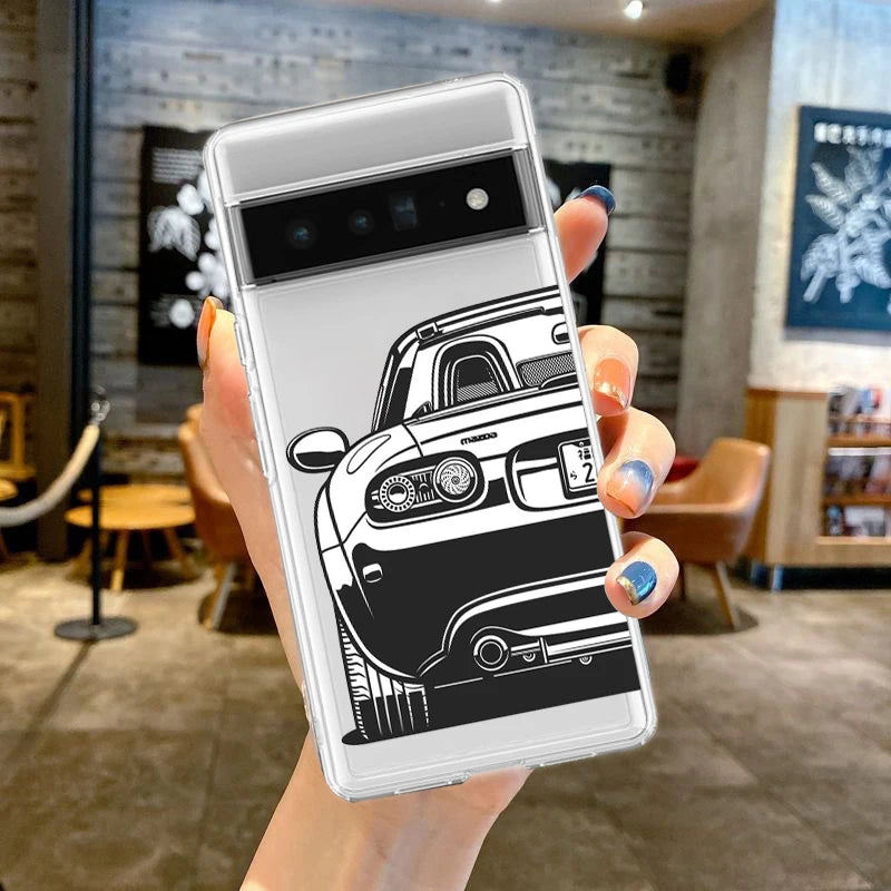 For Google Pixel 10 Pro 10A Phone Case Pixel 9 Pro XL Pixel 8 Pro 9A 8A 7A 7 6A 6 Pro Soft TPU Cover Japan JDM Sports Cars Comic
