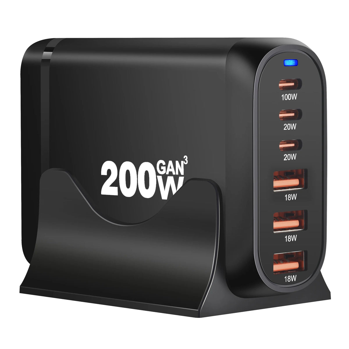 200W 3A3C GaN Charging Station Block Hub 6-Port USB Type C PD Charger Quick Charge 3.0 for Laptop 3A3C GaN Quick Charger