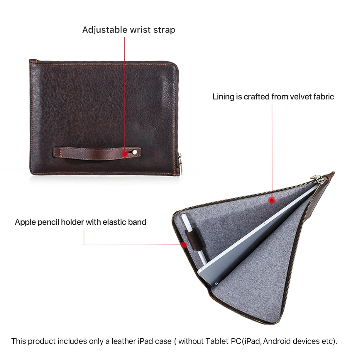 Genuine Leather Case for iPad Pro 13 12.9 11 A16 iPad Air 5 Air 4 iPad 8th 9th 10th Gen Tablet Cover for Samsung Huawei Xiaomi