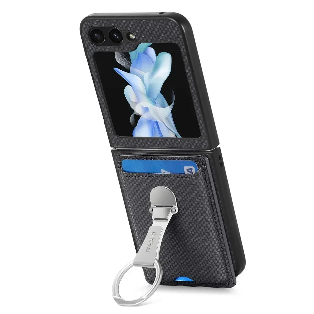 Luxury Ring Stand Leather Phone Case for Samsung Galaxy Z Flip 8 Flip 7 6 5 4 3 Flip7 FE Wallet Card Slot Shockproof Cover