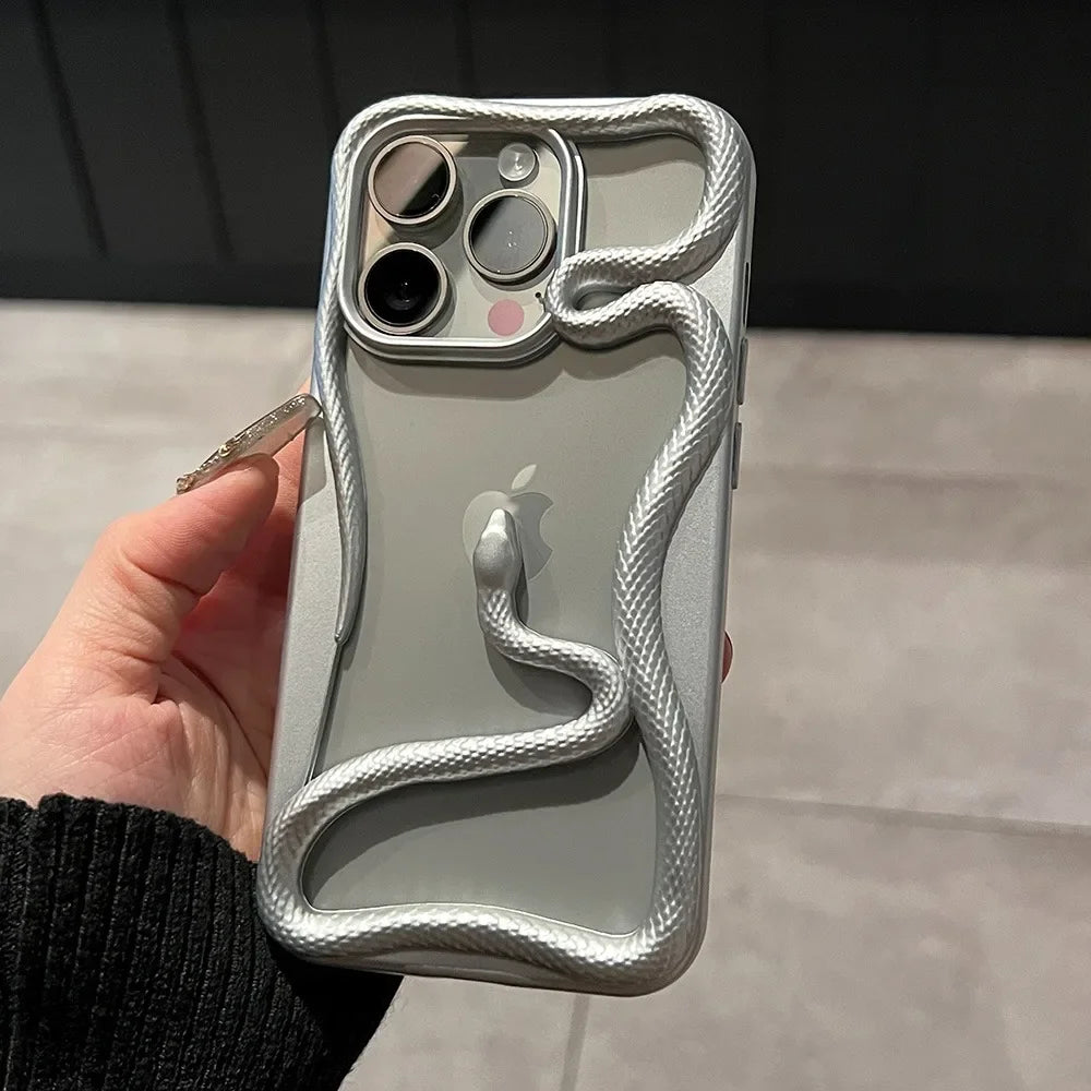 Luxury 3D Snake Hollow Heat Dissipate Phone Case For iPhone 15 16 14 13 12 17 Pro Max Plus 17 Air Shockproof Electroplated Cover
