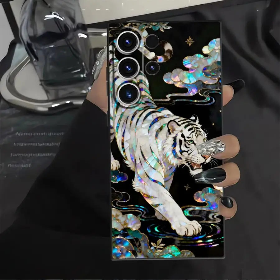 Case for Samsung Galaxy S26 Ultra S23 S10 S9 S24 S20 Ultra Note 20 8 9 10 S21 FE S25 Plus Funda Phone Cover White Tiger