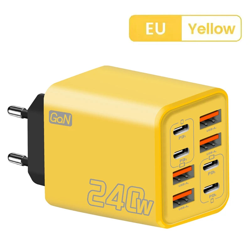 240W GaN USB C Charger 8 in 1 Fast Charging Phone Charger Power Adapter For iPhone Samsung Xiaomi Type C EU/US Plug Wall Charger