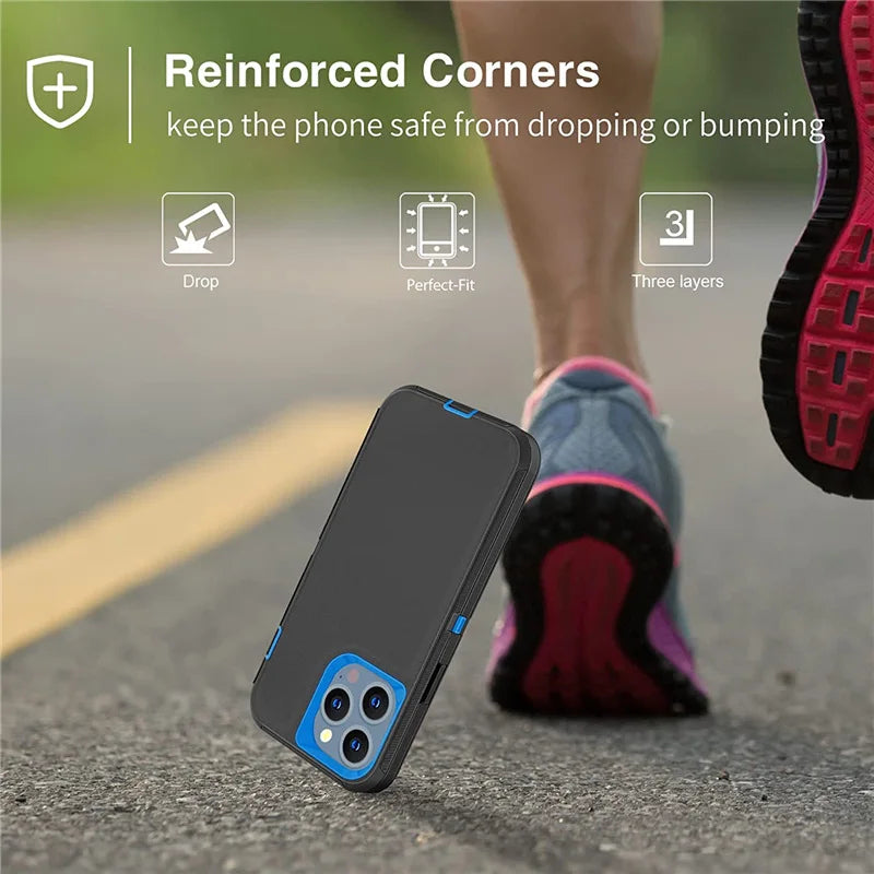 Rugged Armor OTT Defender Phone Case For IPhone 17Air 16E 15 14Plus 13 12 Pro Max Shockproof Protection Cover With Belt Clip Box