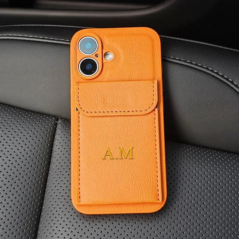 Personalised Customized Name DIY Case For iPhone 17 16 15 14 13 12 11 Pro Max Xs Max Air Luxury Leather Card Holder Cover Funda