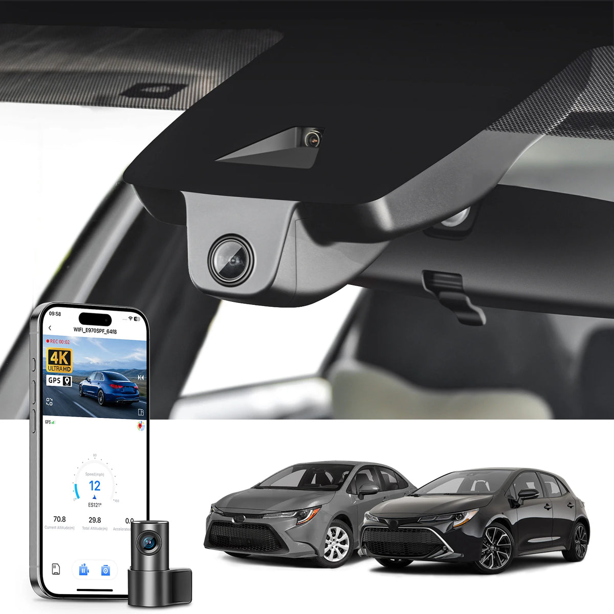 Mangoal Dedicated Dash Cam 4K for Toyota Corolla & Corolla Hybrid Dash Car Camera 2019-2026 GPS WiFi & App Night Vision