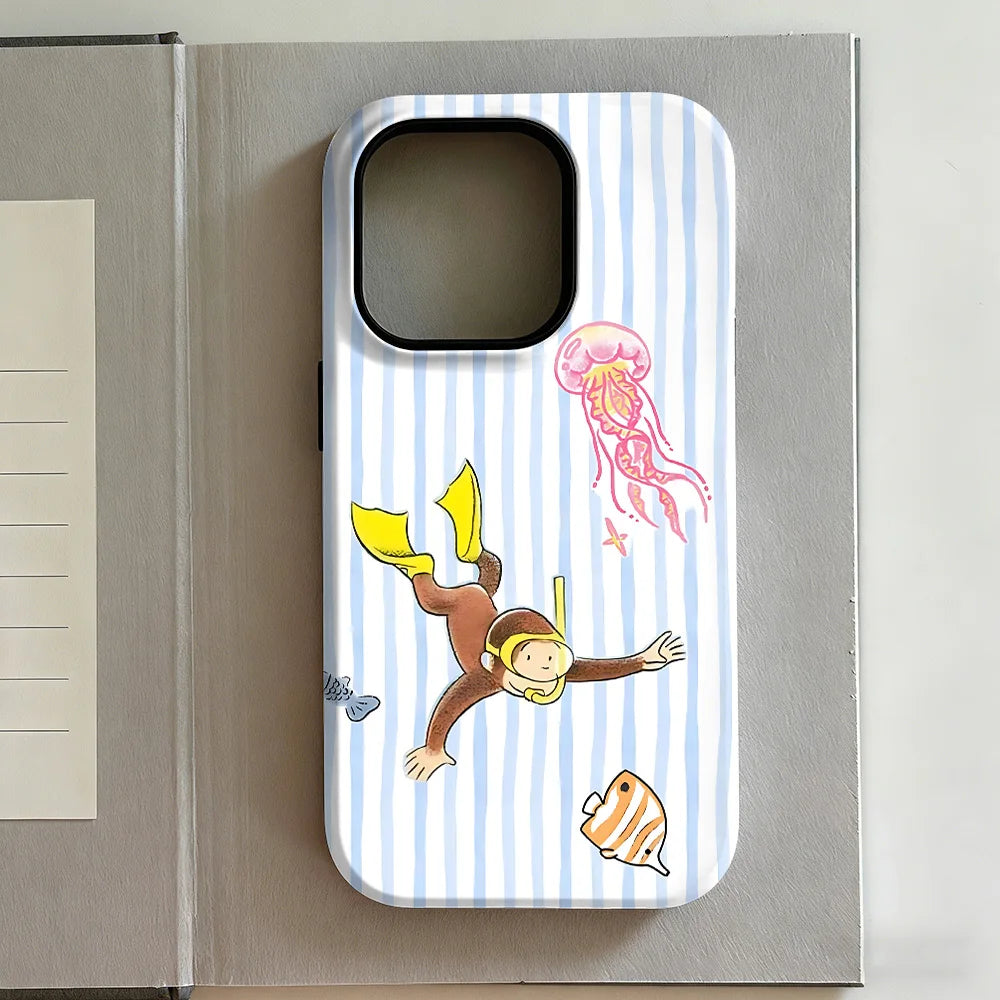 New Style Curious George Phone Case for iPhone 17 16e 16 15 14 13 12 11 X XS XR XSMAX 7 8 Air Pro Max Plus Luxury Double-layer