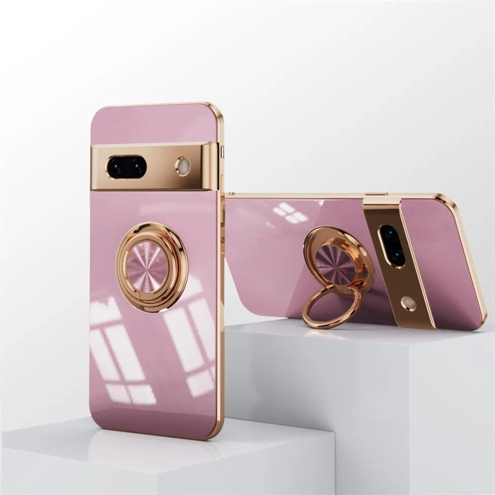 For Google Pixel 8A 9 Pro Ring Holder Case for Google 7A 6A 5A 7 8 10 Pro 9 XL 9XL Magnetic Stand Holder Soft TPU Plating Cover