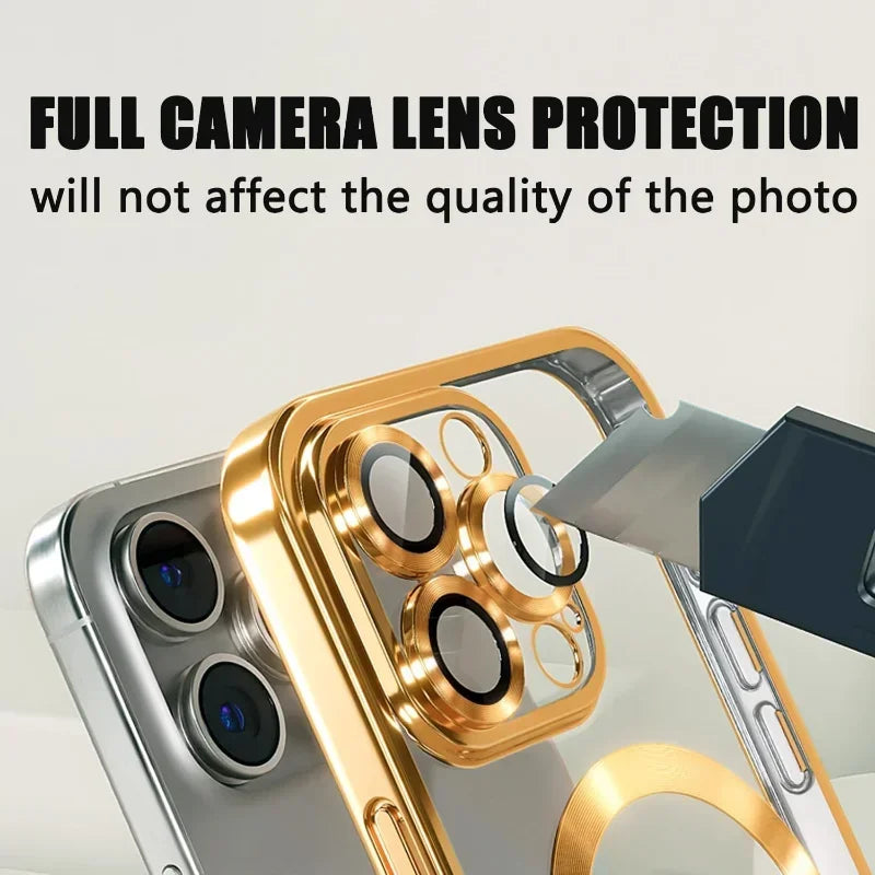 Full Protection Magnetic Wireless Charge Case For Magsafe For iPhone 17 16 15 14 13 12 Pro Max Case With Camera Lens Protector