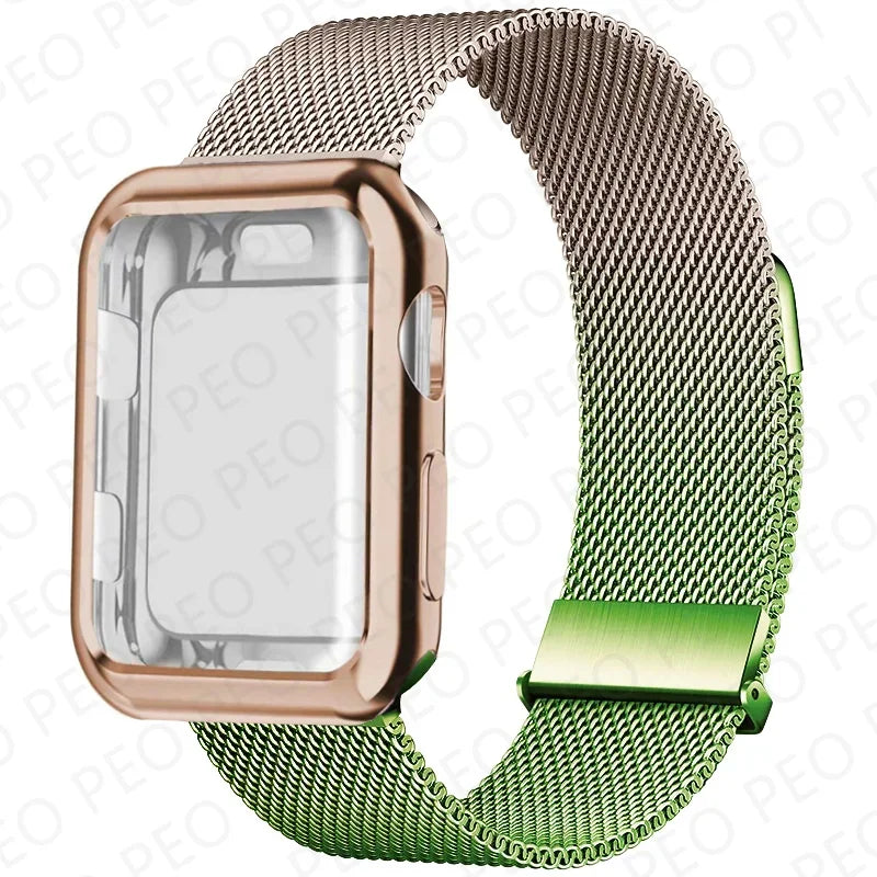Case+Milanese Loop For Apple Watch Band 44mm 45mm 38mm-42mm-41mm 40mm Metal Magnetic bands iwatch Series 9 8 7 6 5 4 3 SE Strap