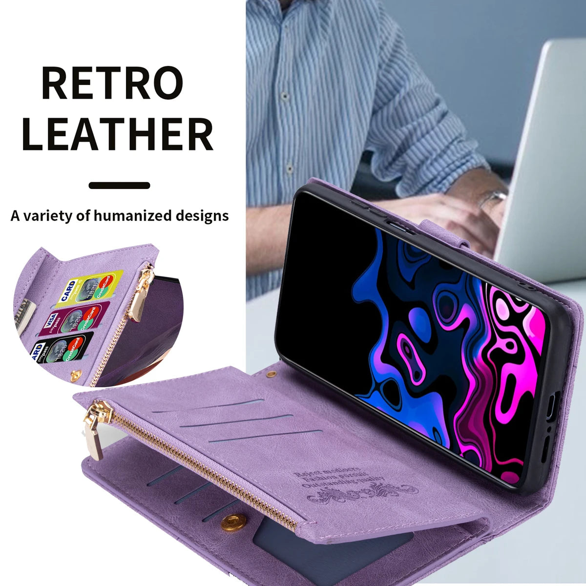 Zipper Flip Leather Case For iPhone 16 17 Pro Max Air 16E 15 14 13 12 11 Pro Max Plus Business Wallet Card Slot Phone Cover