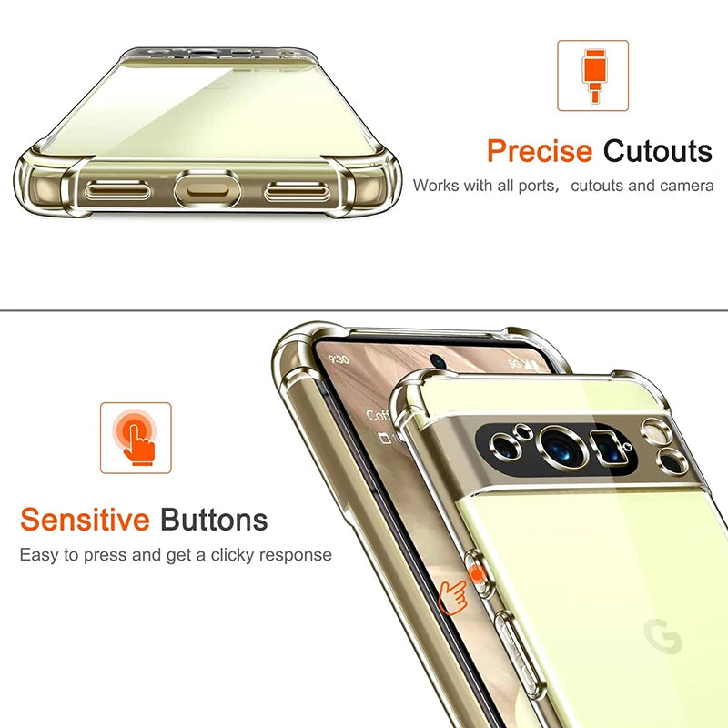 Transparent Phone Case For Google Pixel 9 8 7 6 Pro XL 6A 7A 8A 9A Thick Silicone Shockproof Cover Airbag Bumper Soft Back Cover