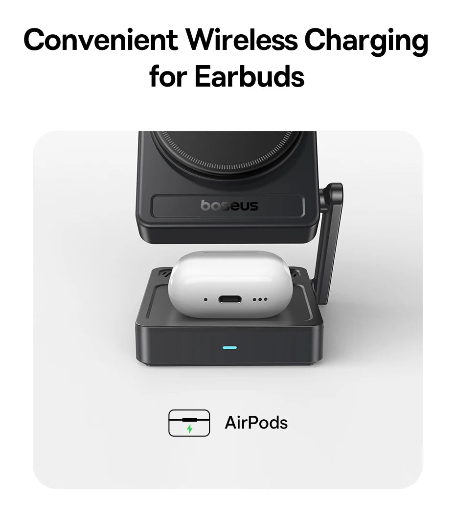 Baseus 3 in 1 Magnetic Wireless Charger Qi2.2 25W Fast Charging For iPhone 17 16 15 14 Apple Watch Earbuds AirPods Pro iWatch